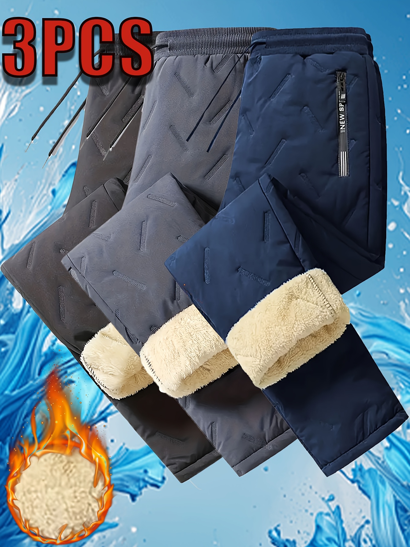 3pcs mens womens thermal insulated winter athletic pants set heavy duty full zip partial zip design with fleece lining adjustable drawstring waist side pockets machine washable ski gym travel pants black navy beige ideal for outdoor sports casual wear gym workout fullzip trousers durable construction fitness enthusiasts men and women black gray blue 0