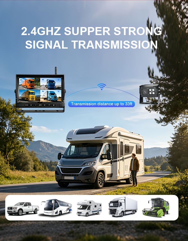 7 Inch Monitor 4CH Wireless Backup Camera System with DVR Recorder for Engineering Vehicle/Truck