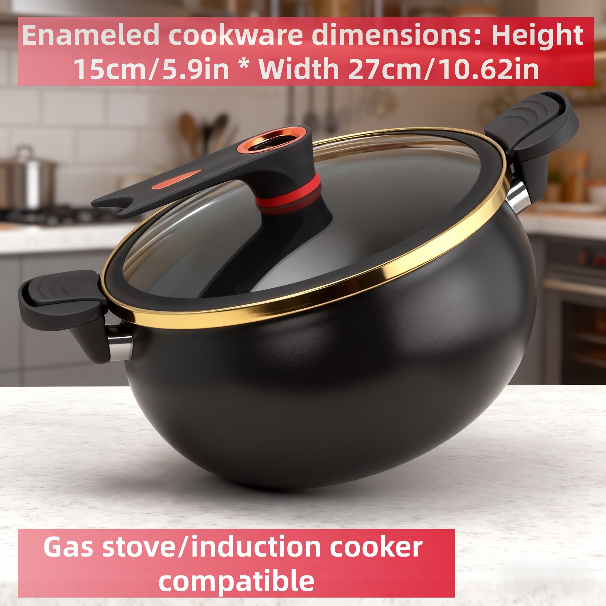 TEMU Stewed Meat Enamel Household Ears Pot Soup Stew Pot Induction Cooker Gas Soup Pot Universal 1 Household Multifunctional Obese Multifunctional