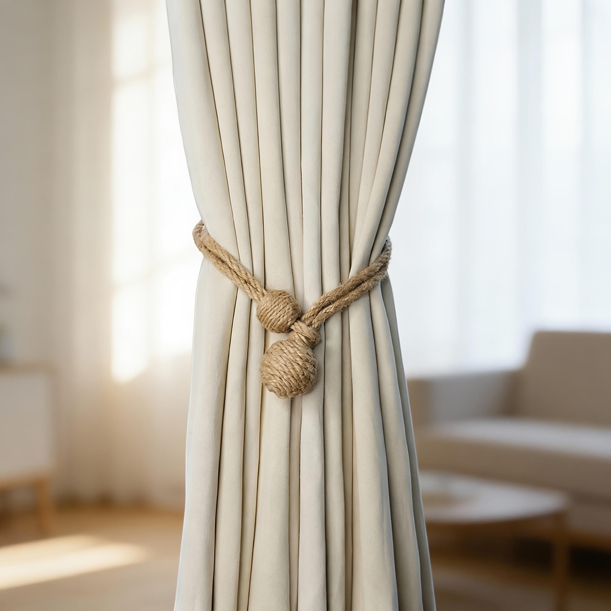 1pc Natural Jute Curtain Tiebacks - Rustic Home Decor, Decor For Living Room, Bedroom