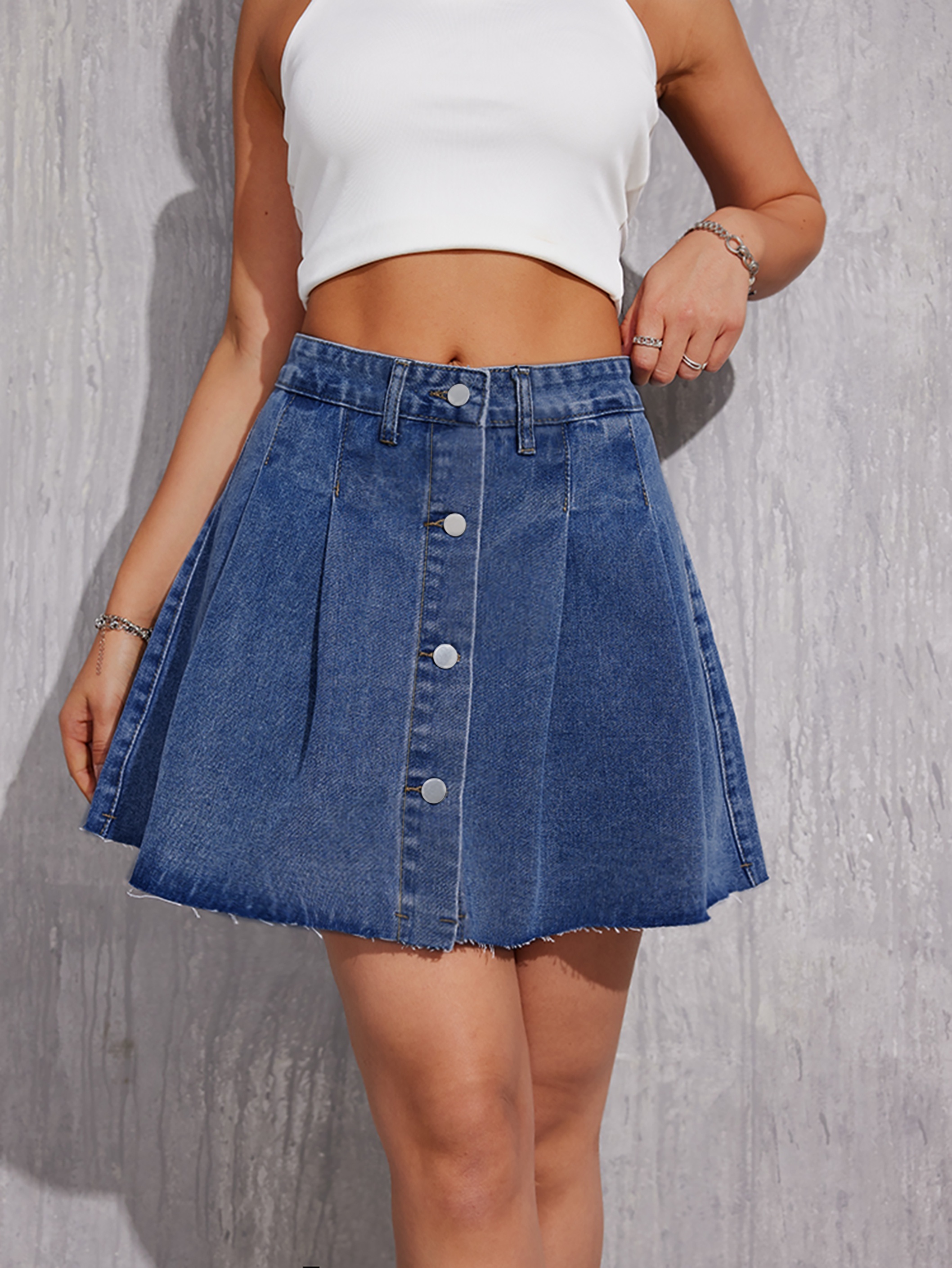 y2k streetwear pleated denim skirts tummy control button up vintage denim skirts womens denim clothing