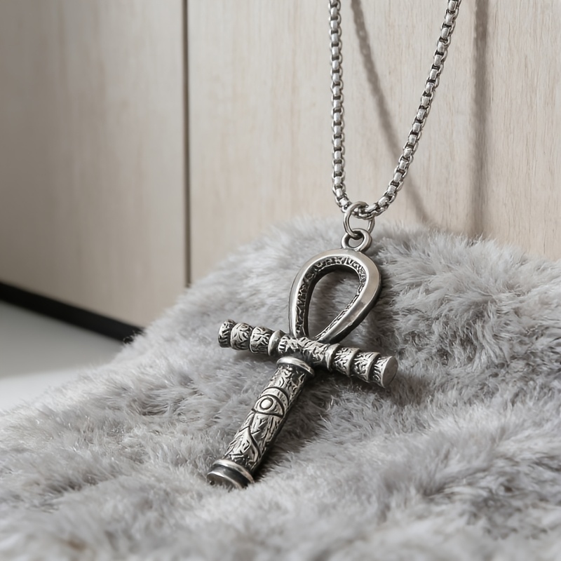 Men's Vintage Egyptian Ankh Cross Necklace, Gothic Style