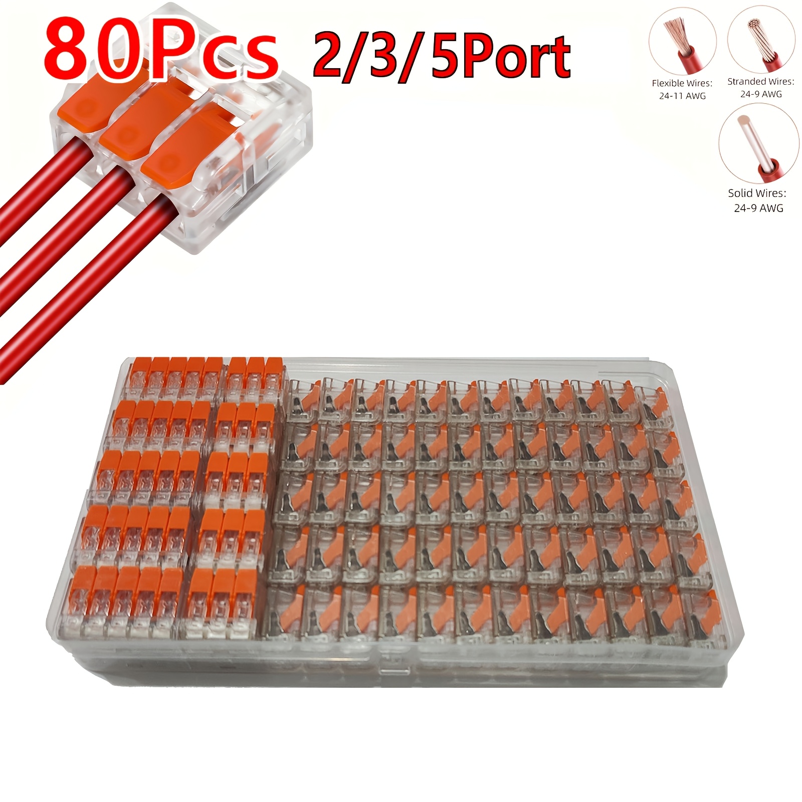 80pcs Lever Wire Connectors, 2/3/5-port Compact Electrical Connectors, Cable Connectorsfor Wire 12-24 Awg, Compact Splicing Connectors For Circuit Inline, Terminals Blocks