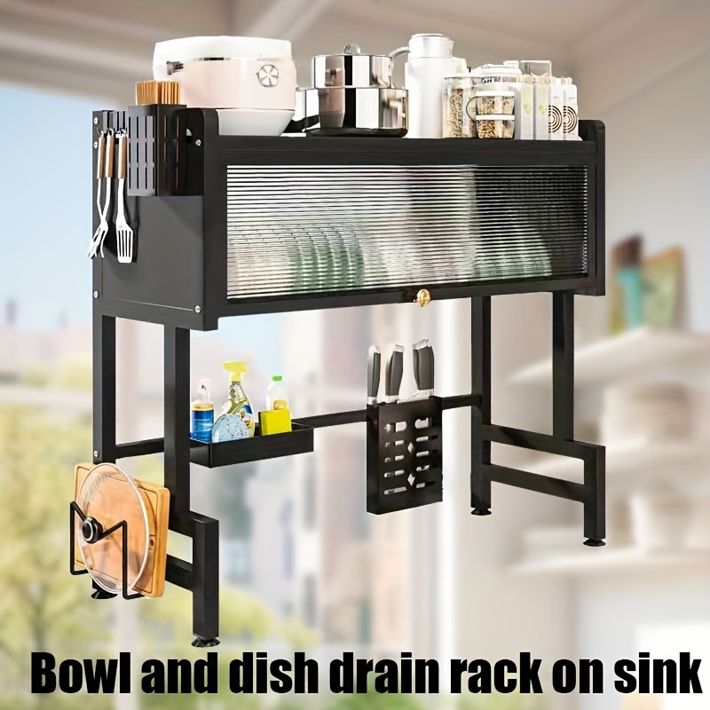 

1pc Over The Sink Dish Drainer Drying Rack Suitable For Kitchen Sink Rack, Space Saving, With Dust Cover, Suitable For Kitchenware Such As Plates, Bowls, Knives, Forks, Etc