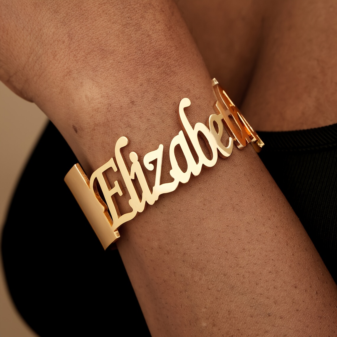 

Custom "" Name Bangle - Golden-tone Punk Style, Chic Stainless Steel Cuff Bracelet For Women, Ideal For & Parties