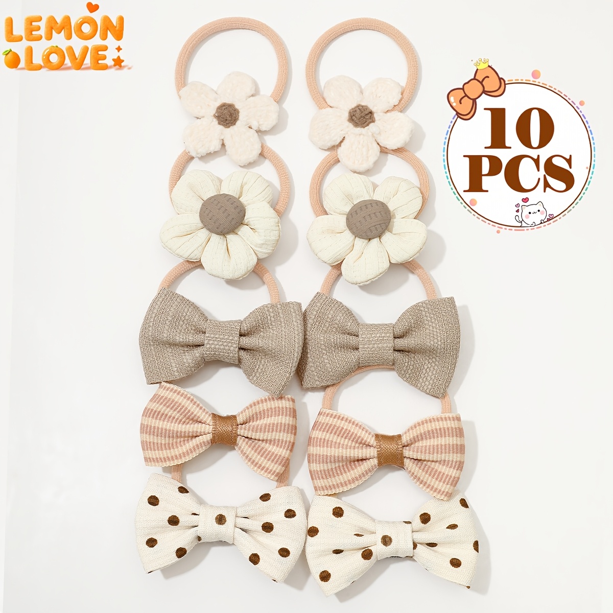 TEMU 10pcs Cute Multicolor High-elastic Hair Ties With Floral And Bow Elements, Headbands Suitable For ' Daily Outing Hair Additions