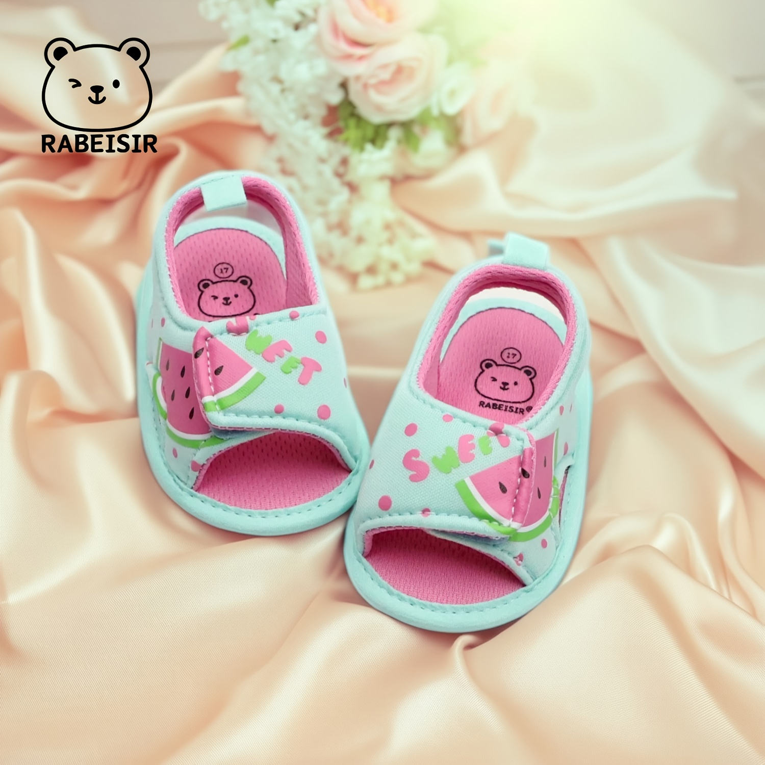 Adorable Mermaid Watermelon Baby Walker Sandals Breathable, Non-Slip  Soft Sole Shoes with *-and-loop Fastener Strap