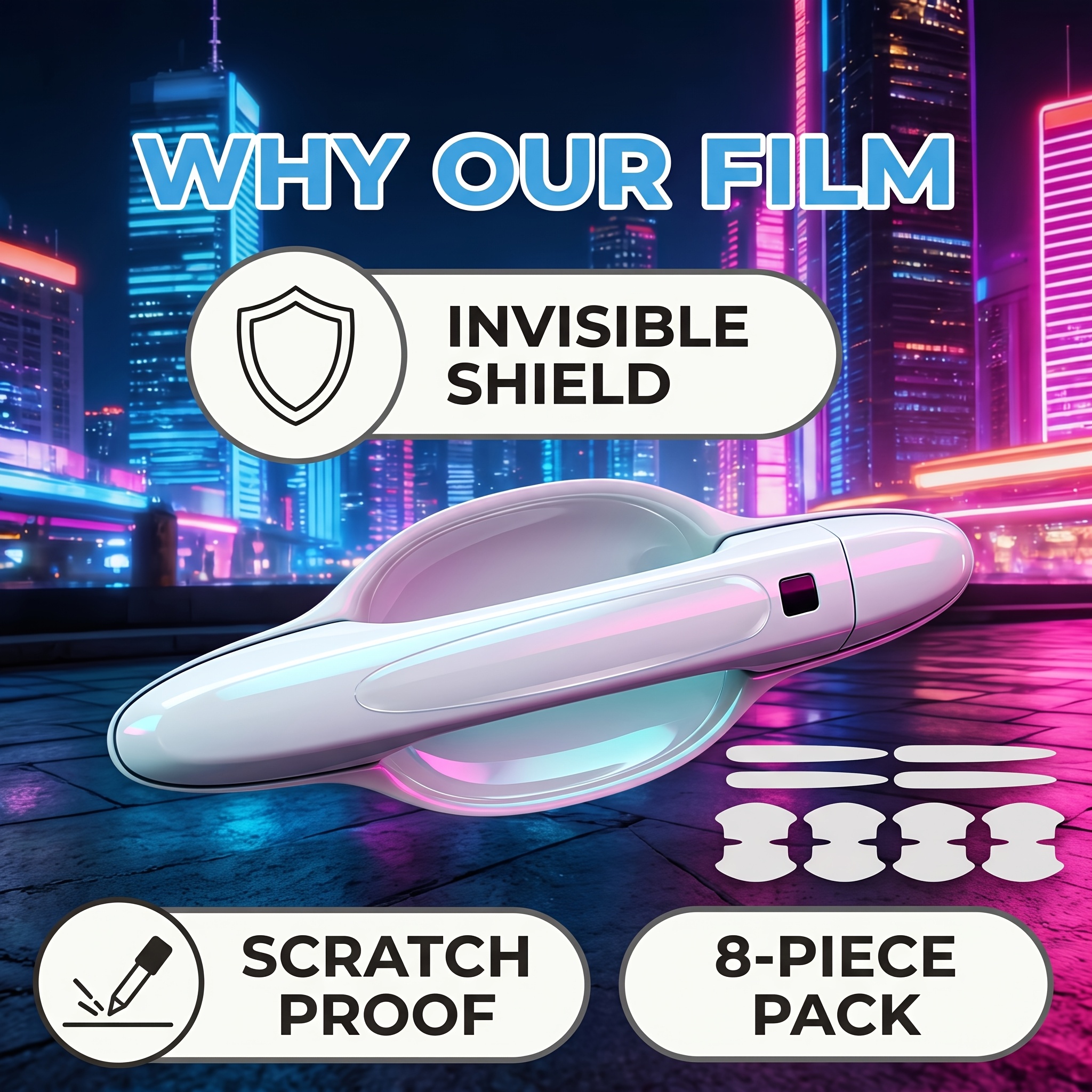 TEMU 8pcs Invisible Car Door Bowl Protector Film Anti-scratch Handle Cup Shield Stickers Universal Auto Exterior Protective Decals Doors