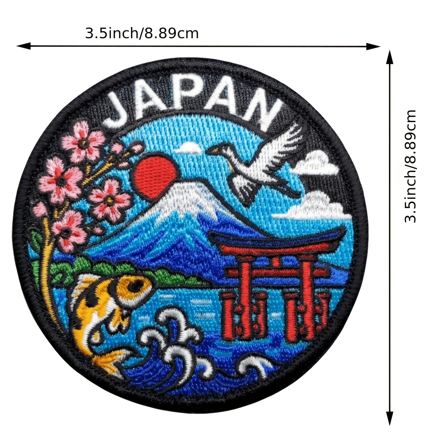 TEMU Patch: Cherry Blossoms, , Torii Gate, Koi Fish. Iron-on Embroidery Patch. . Iron-on/embroidered Fabric Patch, Suitable For Truck Caps, Clothing,