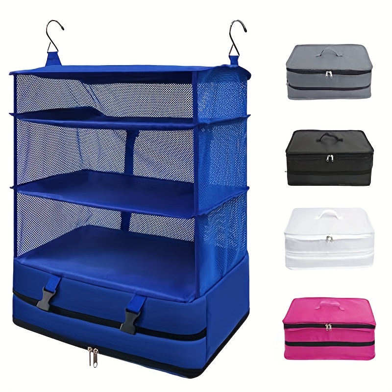 

Organisateur de voyage suspendu portable pliable avec 3 étagères pour valise, grande capacité, autoportant, idéal pour le rangement de la chambre