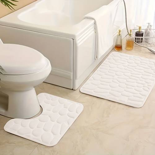 2pcs set of soft bath mats anti slip quick drying washable stone patterned design sizes 15 75x23 62 inches and 15 75x19 69 inches suitable for bathroom bedroom room home decoration autumn decoration