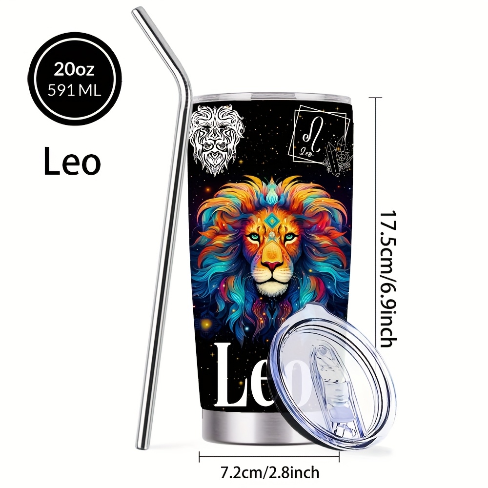TEMU A 20oz Stainless Steel Insulated Tumbler Featuring Zodiac Signs, Complete With A Lid And Straw. This -themed Water Bottle Serves As A Travel Mug And A Gift For Family, , Coworkers