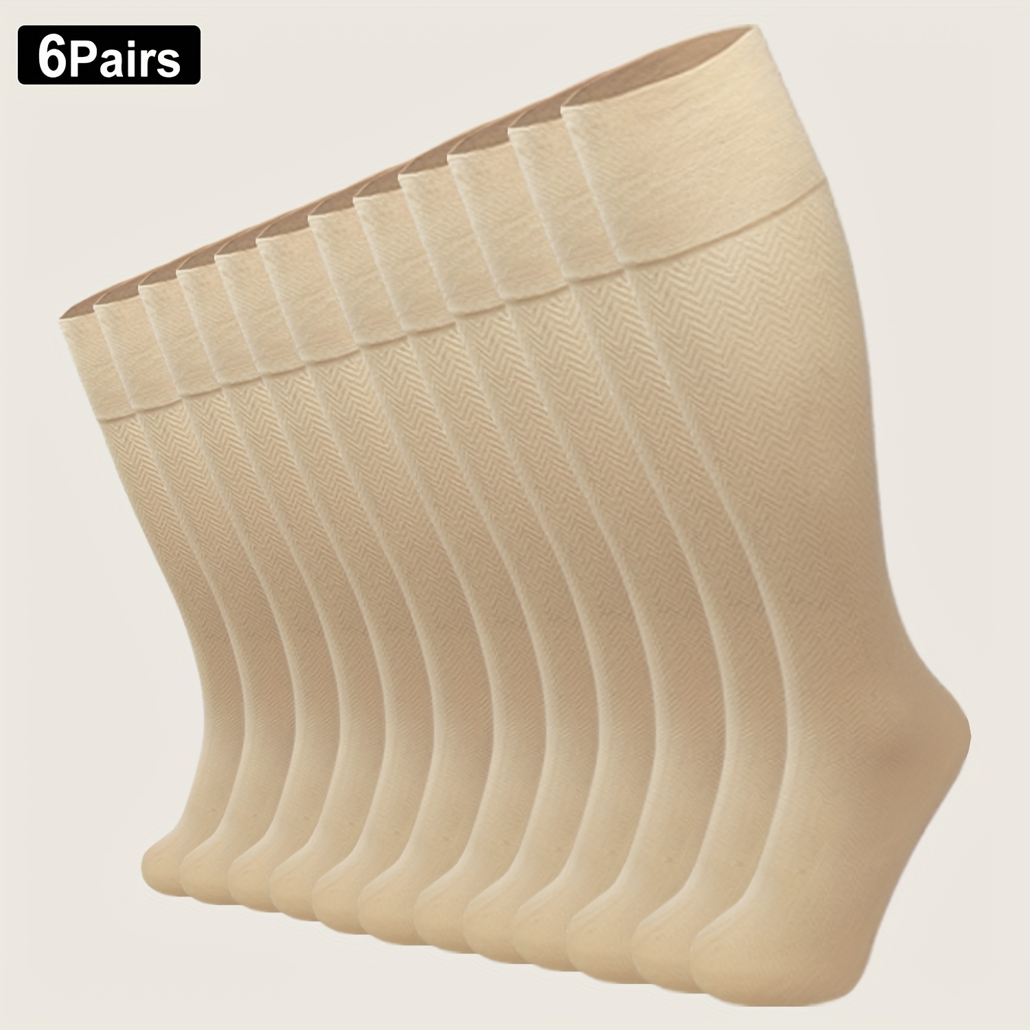 E-shop 6er-Pack Kompressionssocken, Damen Ultraweiche Hahnentritt-Jacquard Kniestrümpfe, Atmungsaktiv, Leicht, Sportlich-Casual Kniestrümpfe