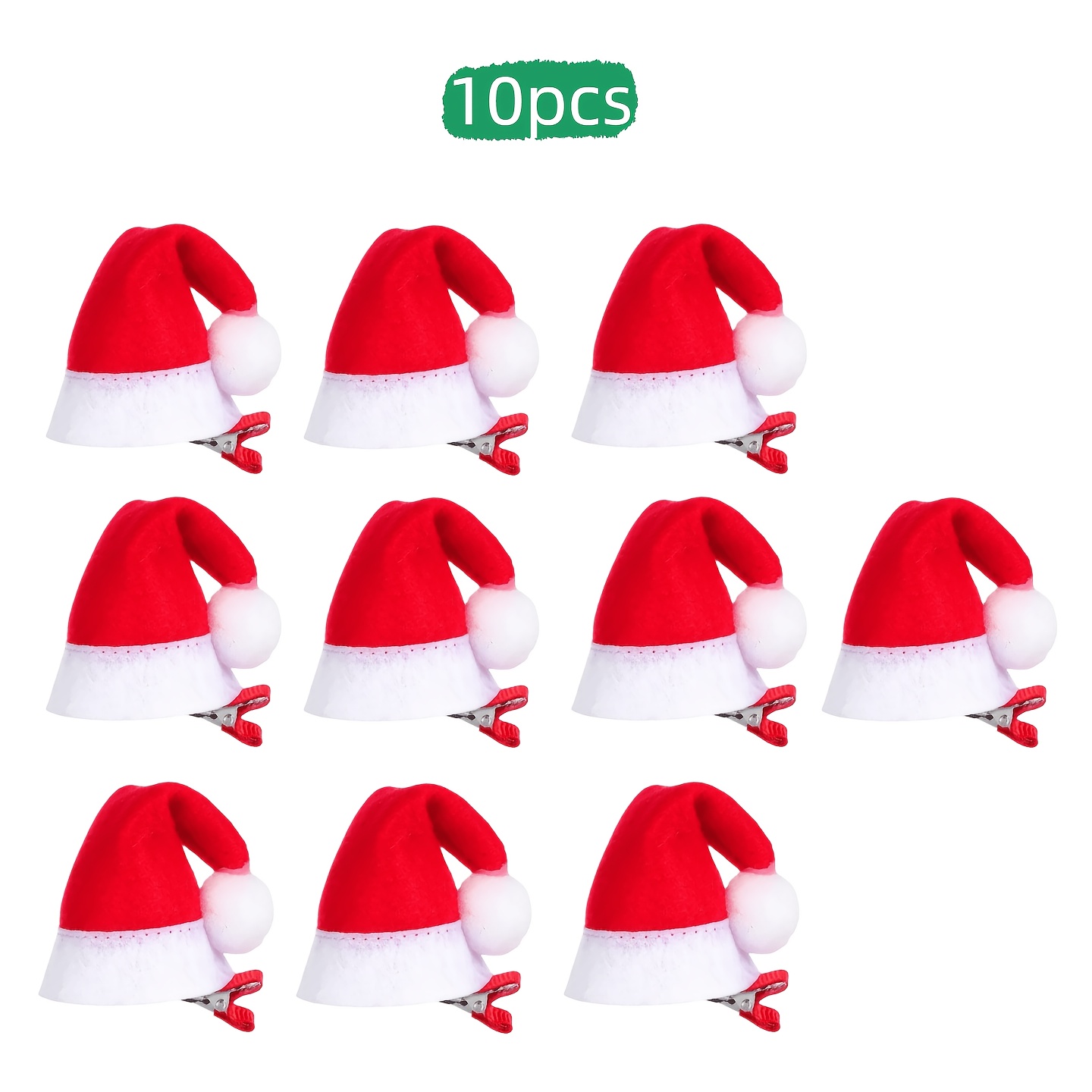 TEMU 10 stuks Kerstmuts Haarspelden, Feestelijke Rode Pluche Mini Hoed Haarspelden voor Vrouwen Volwassenen, Vakantie Familie Feest Thema
