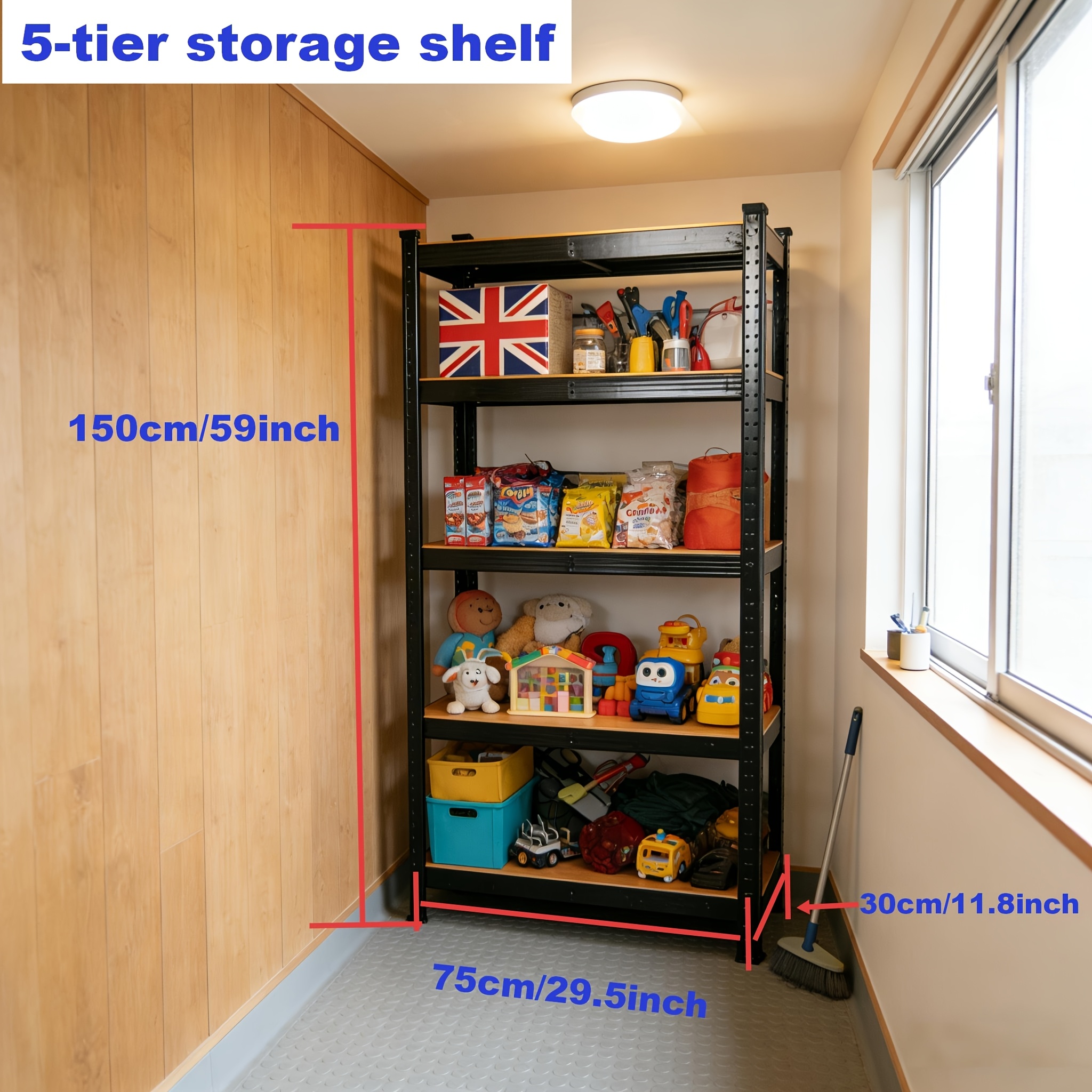 Image of 5-tier Heavy Duty Garage Shelving Unit, 2 Sizes 70.87 X 35.43 X 15.75in/59 X X 11.8in Metal Storage Rack Boltless Shelves Adjustable Industrial Racking Split Into 2 , For Utility Room, Standing Shelf