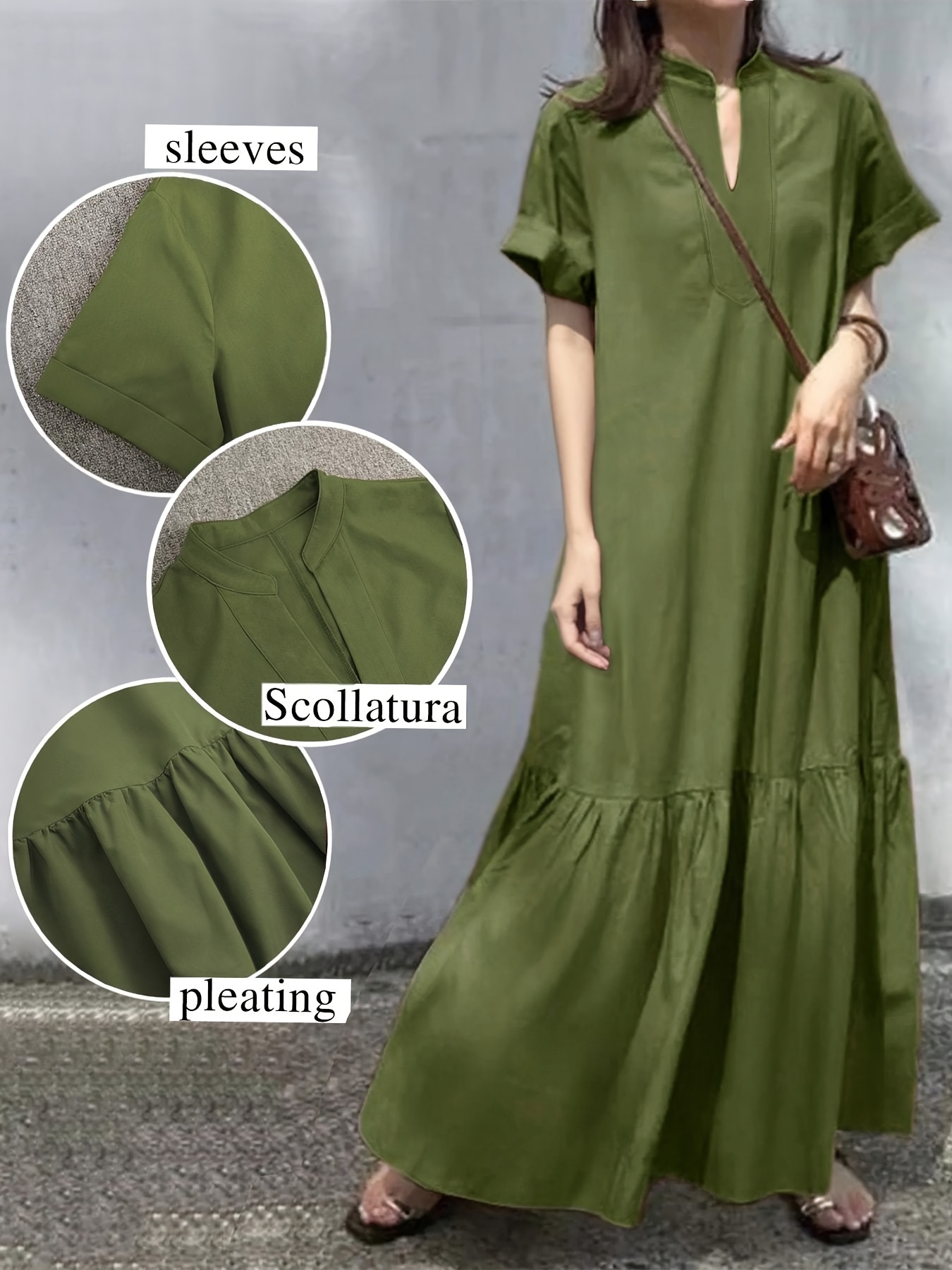 slim fit dress slacks Olive Green Safari Dress – Ivintage Yakho main image 0