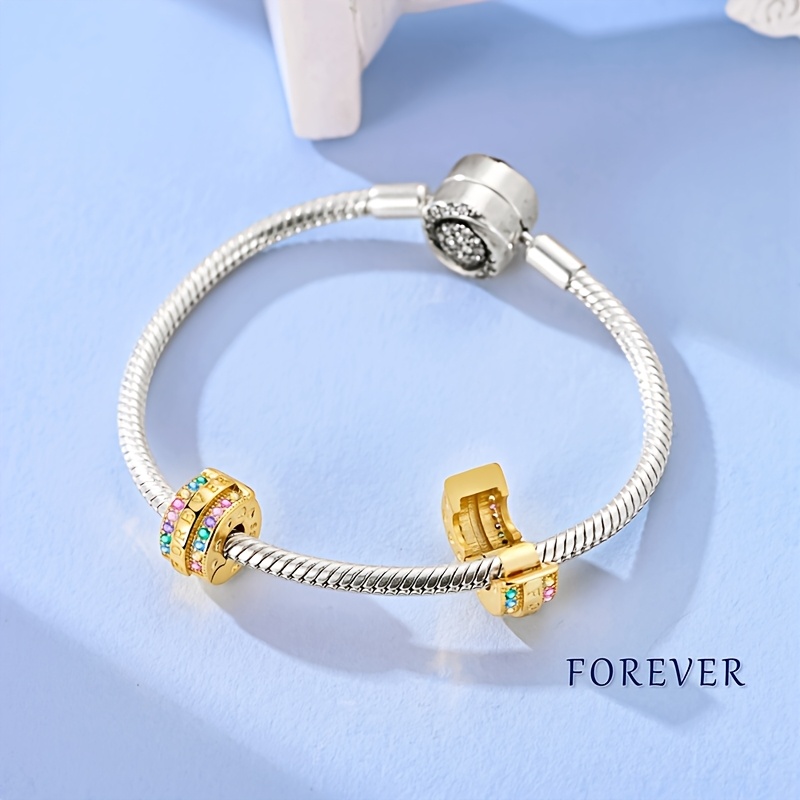 925 Sterling Silver Golden Forever Sparkling Beaded Charm