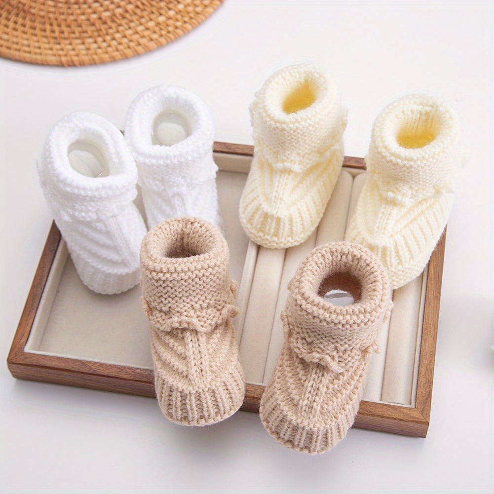 1Pair Baby Knit Socks 0-12m Solid Corchet Walking Socks Ins Cream Solid Color Short Socks for Infant Boys Girls Clothing