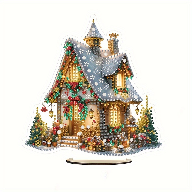 

Festive Christmas Village Scene Diamond Painting Kit - 5d Diy Mosaic Art Craft Set With Irregular Diamonds, Tabletop Home Decor, Unique Wooden Holiday Crafting Gift