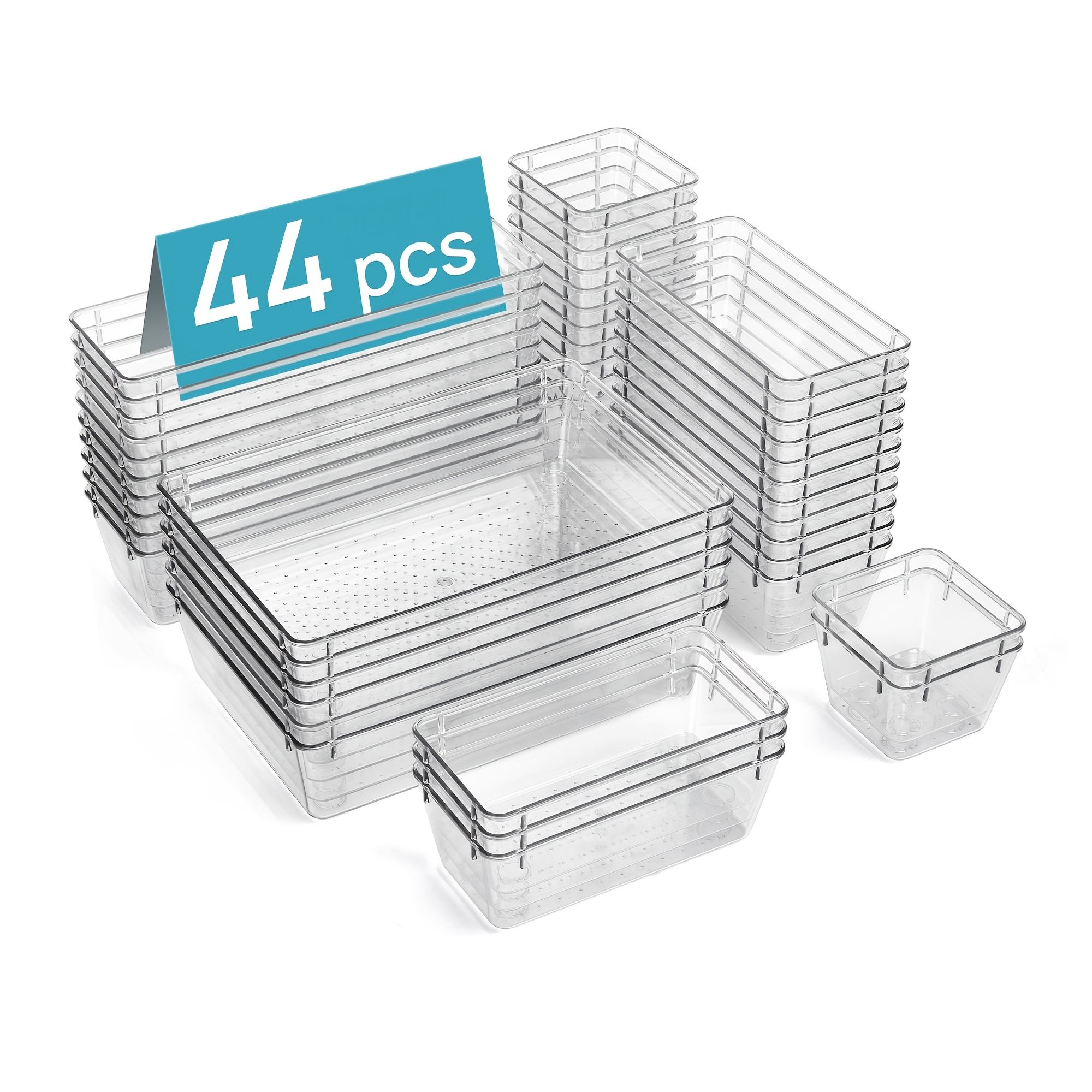 TEMU Boîte de rangement transparente pour cosmétiques, lot de 25/37/44 organisateurs de tiroir en plastique, plateaux organisateurs polyvalents pour