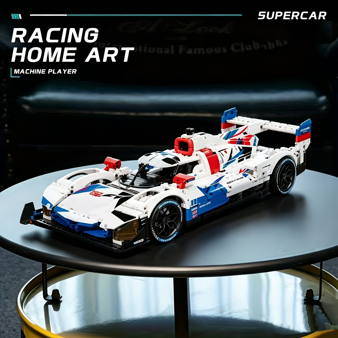 Image of [2026 New Model] 1:8 Scale White And Blue Supercar Building Blocks, 3200+ Piece Car Model, Enthusiast Collection Set, Birthday Gift, Holiday Gift