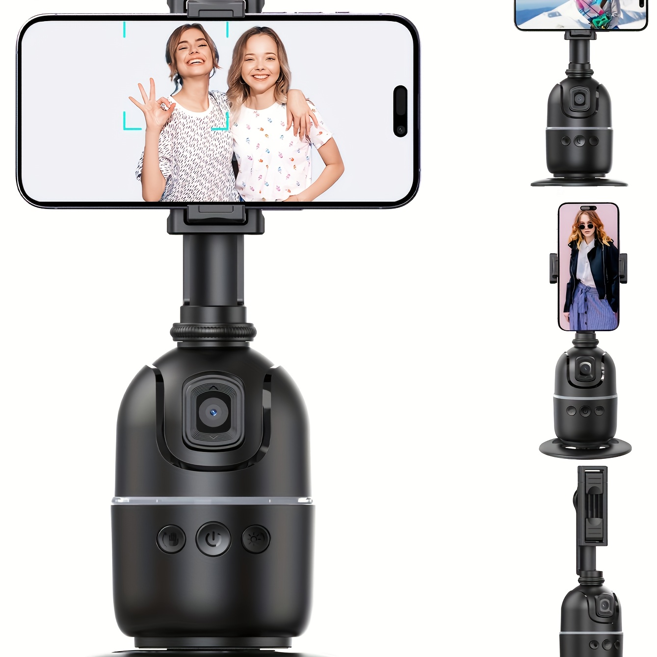 

No App Required Black Auto Tracking Phone Holder, Tracking Tripod For Vlog Shooting Live Streaming, 360° Rotation Face Body Track Mount, Build-in Battery.