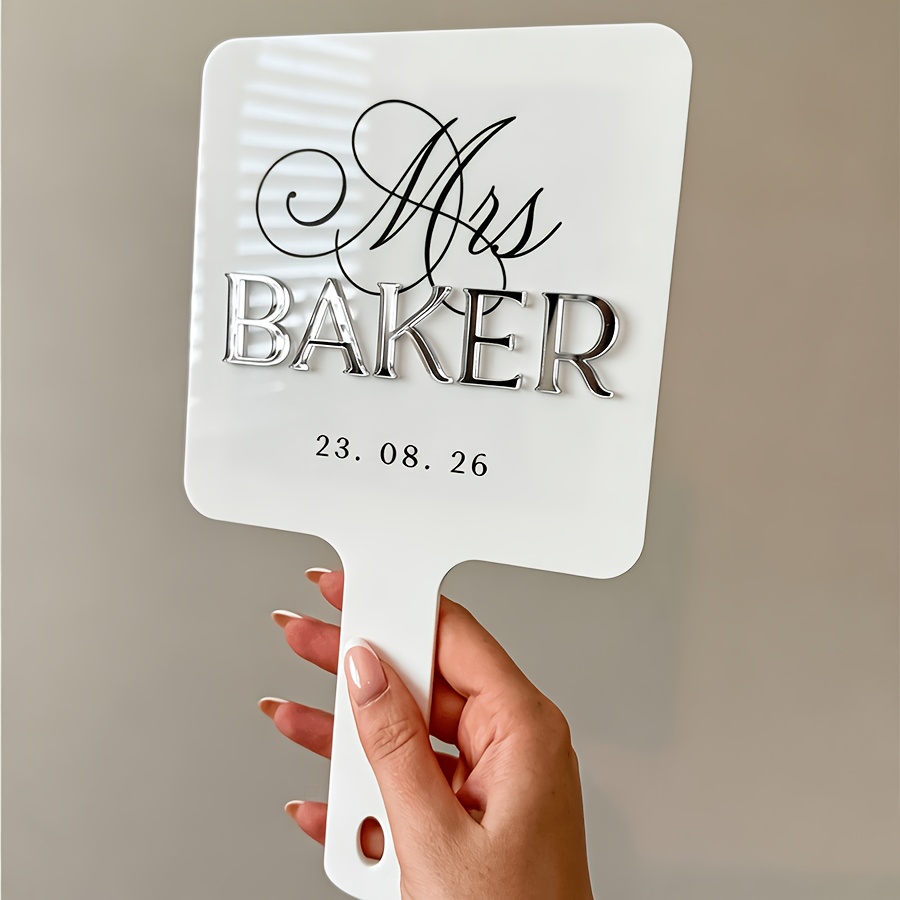 TEMU 1pc 1pcs Customizable Handheld Mirror Suitable For Wedding Favors, Personalized Logo/text/, Portable Compact Mirror With Painted For Brides,