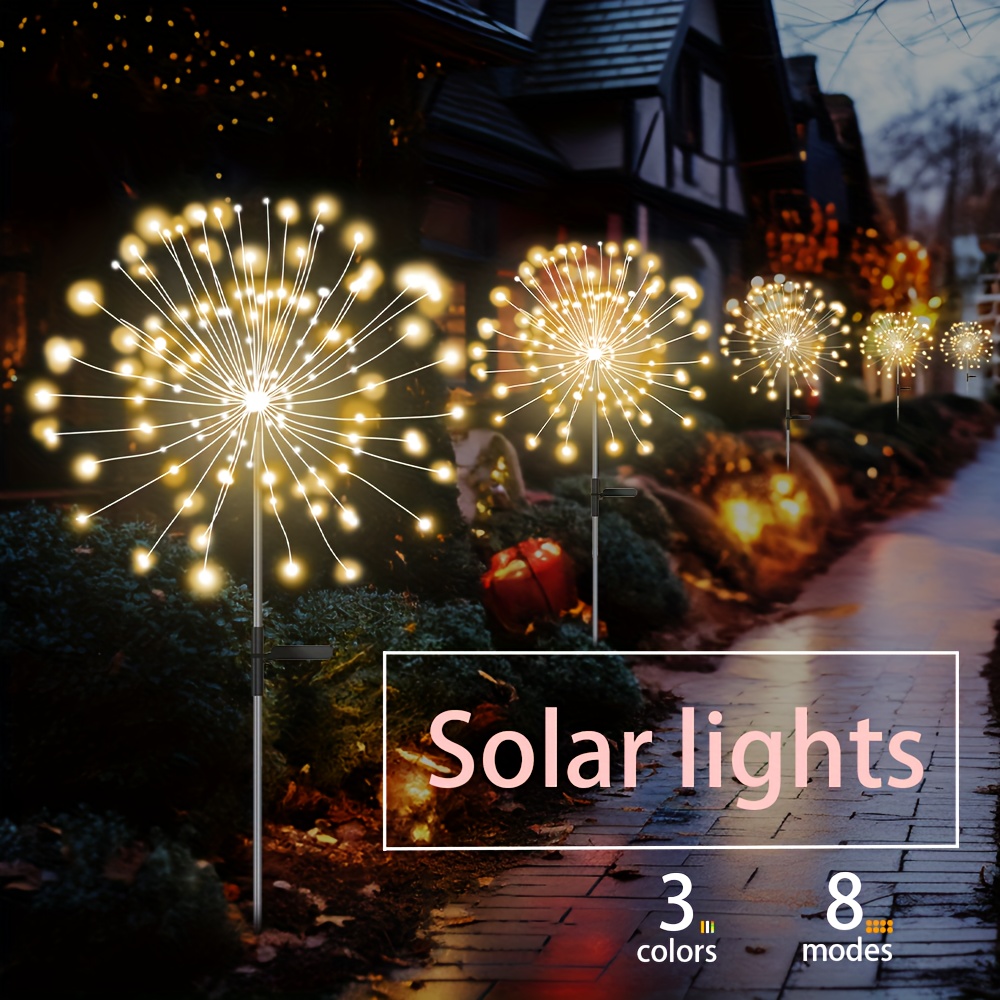 

Solar-powered Firework Lights In Warm White/colorful - 8 Lighting Modes, Perfect For Garden, Yard, Wedding Decor, Parties & Festive Ambiance Transform Your Space Into A Festival - Solar Charm