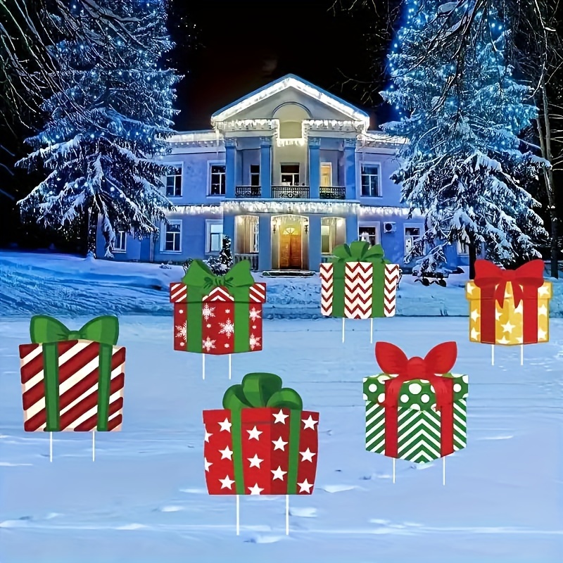 Image of 2d Flat, Set Of 6 Christmas Lawn Stakes, Plastic Outdoor Garden Decorations, Sign With Stakes, No Power Needed, Suitable For Home And Outdoor , Garden Party Supplies