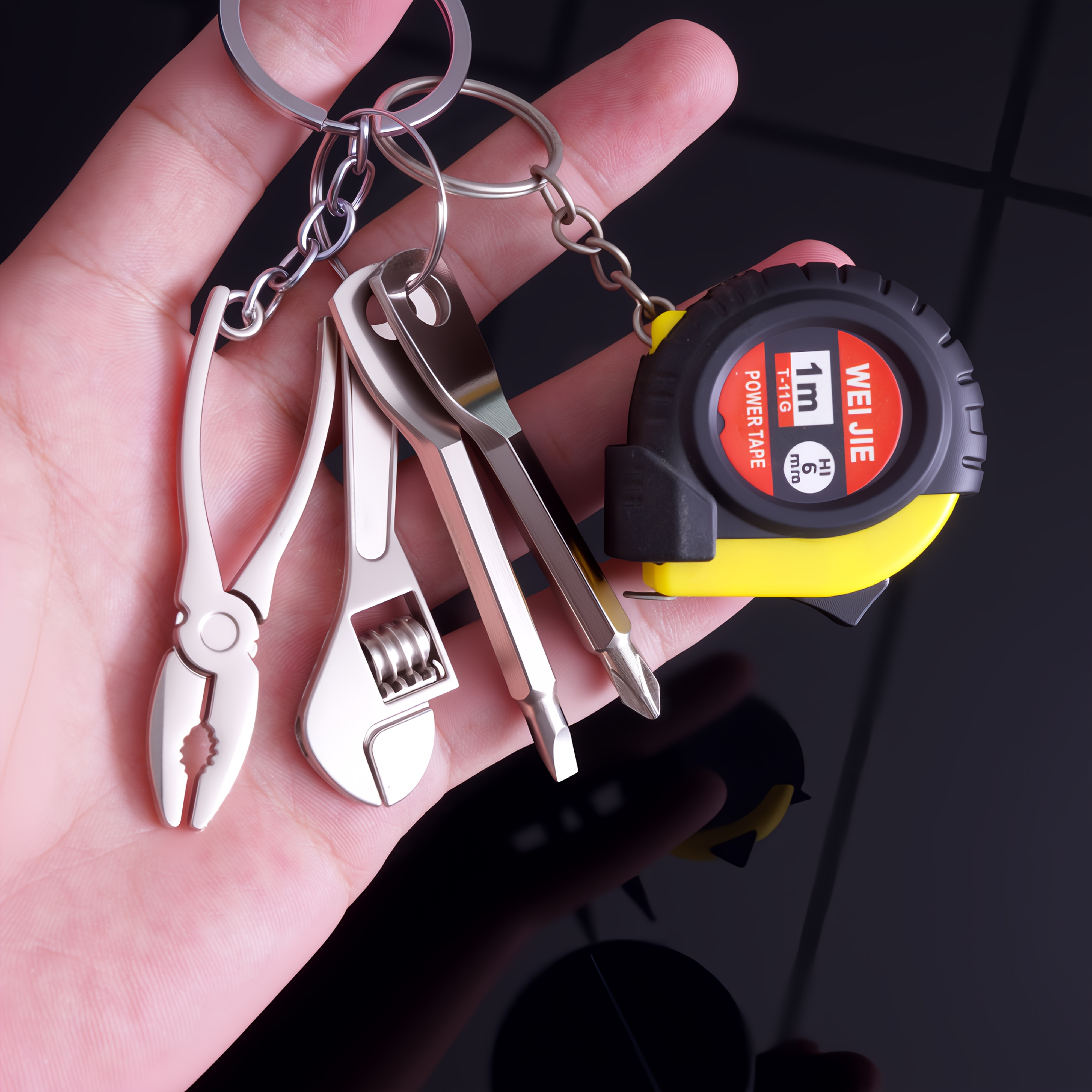 TEMU Mini mètre ruban d'outil à main industriel + jeu de pinces de réparation et de tournevis - porte-clés pour une portabilité facile