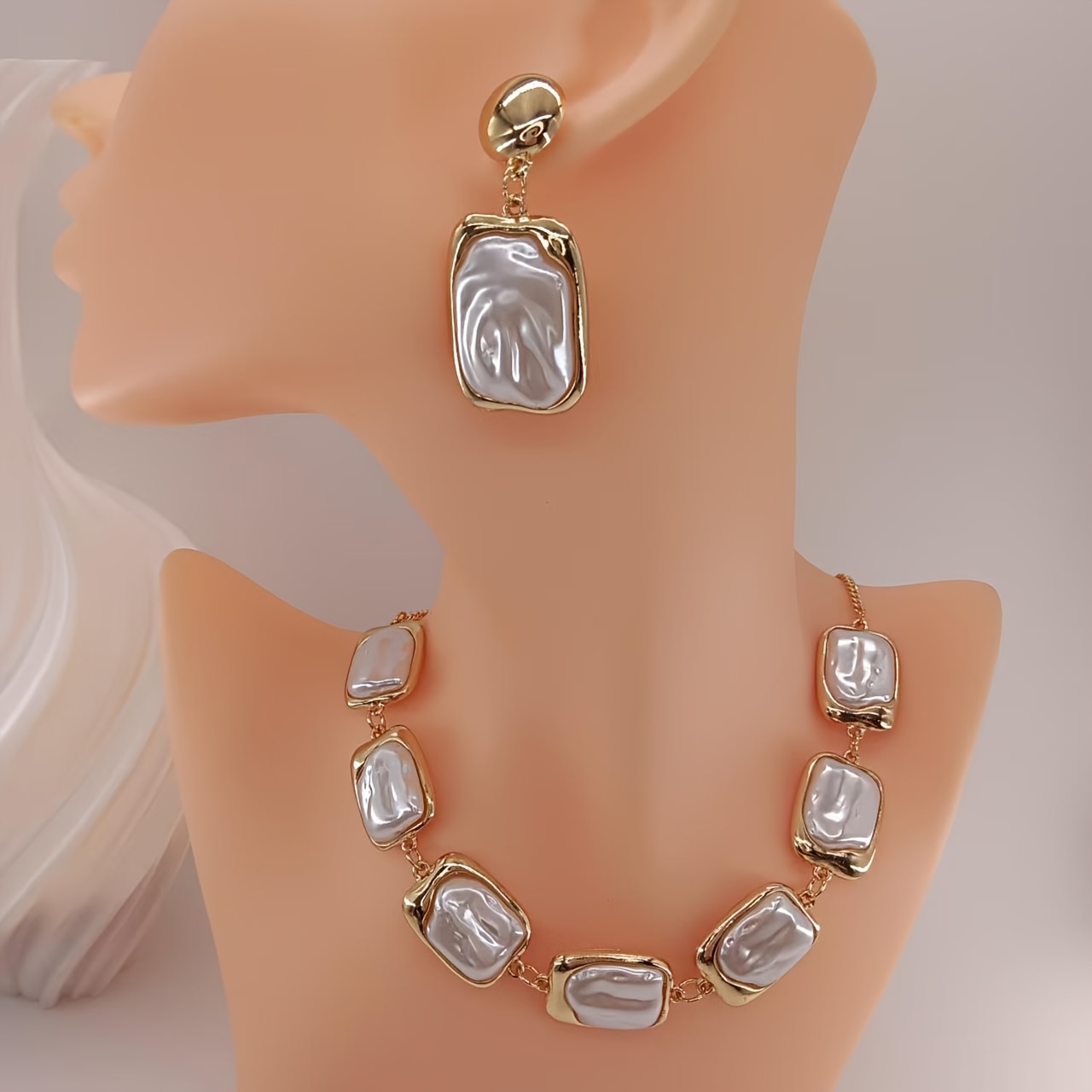 TEMU 1 Fashionable And Elegant Necklace And 1 Pair Of Drop Earrings, A Jewelry Set For Banquets, Parties, Valentine's Day, And Formal Wear, Including