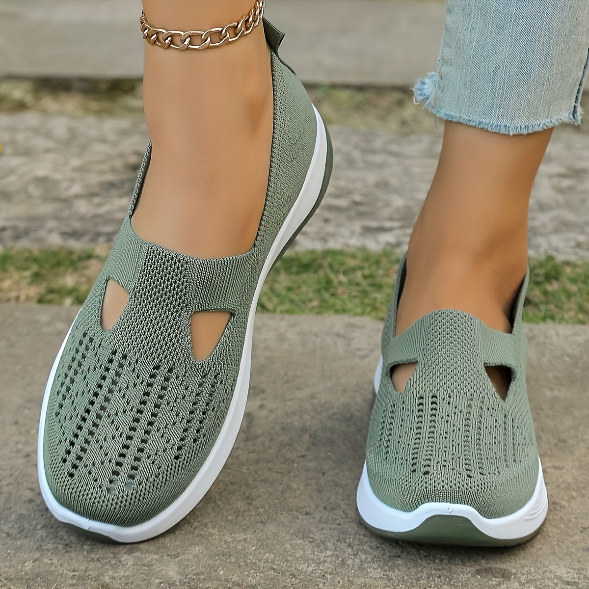 

Women's Breathable Mesh Sneakers - -on Walking Shoes, Soft Pvc Sole, Fabric Insole & Lining, Support For Spring/summer Outdoor Casual Wear, Footwear|cut-out Patterns|fabric