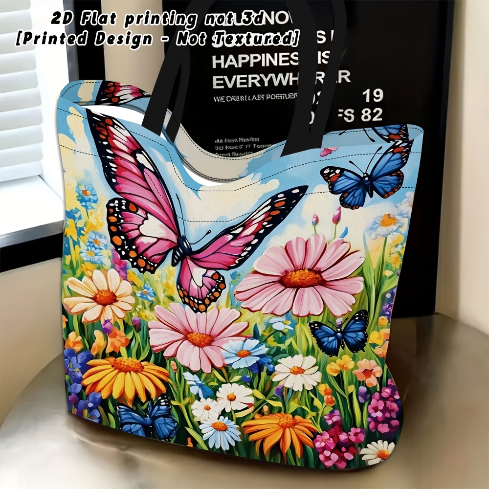TEMU Women's Shoulder Bag, Colorful Floral And World Pattern Shoulder Bag, For Daily Use, Multi-functional Tote Bag, Clutch Bag, Suitable For Outdoor