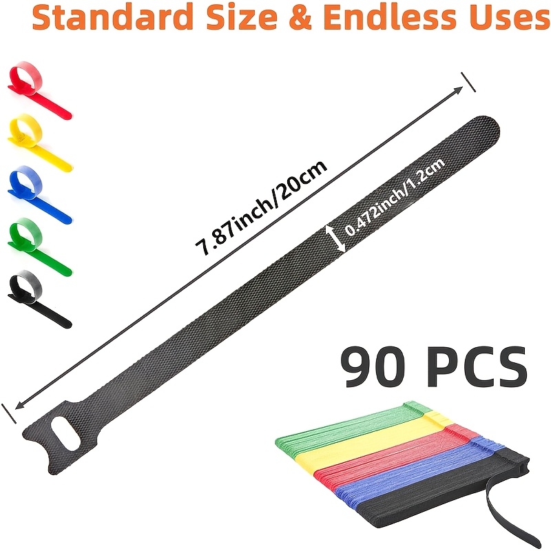90pcs Reusable Hook and Loop Cable Management Straps