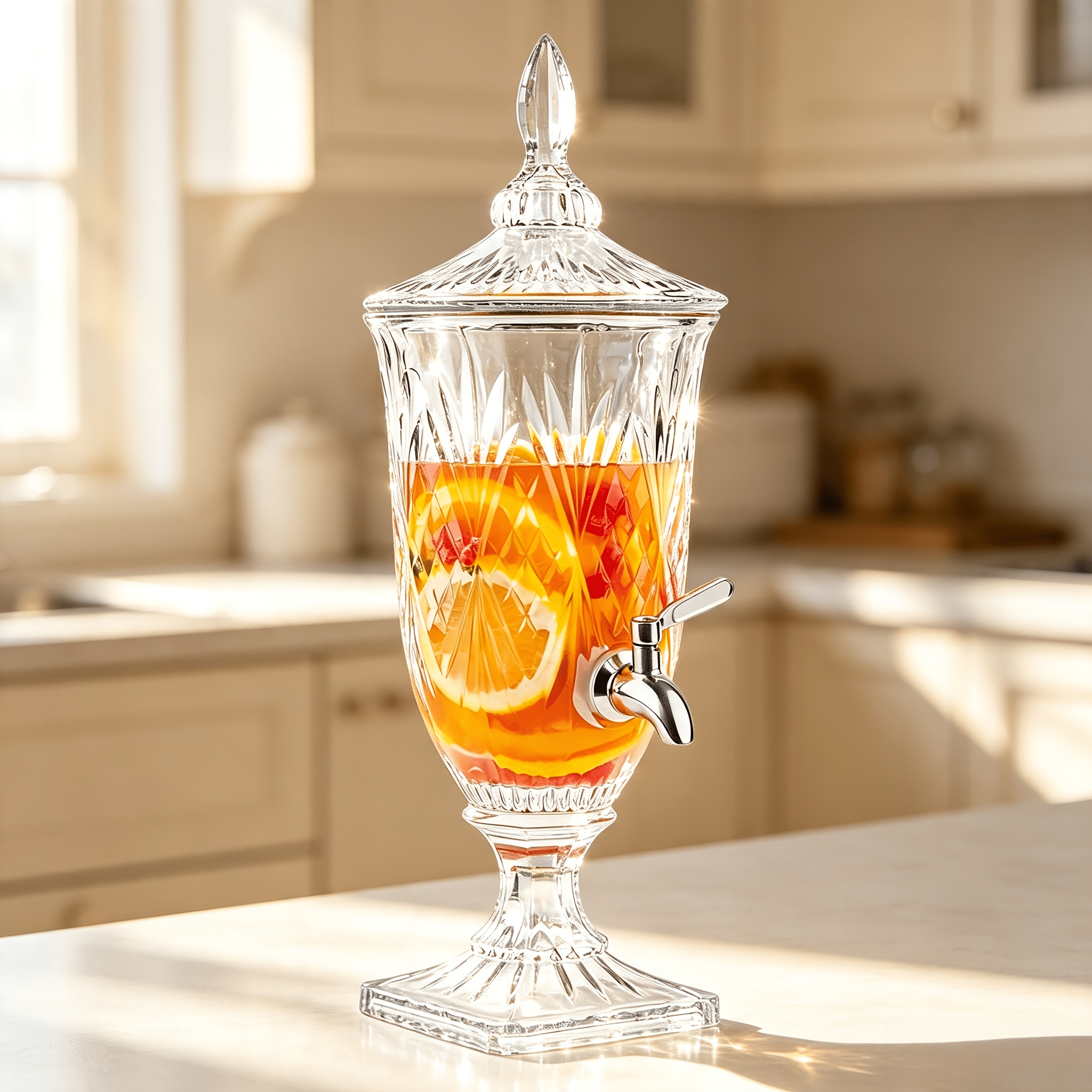 TEMU 0.8 Gallon/ 3 Liter Glass Beverage Dispenser With Stainless Steel Spigot On Glass Pedestal, Decorative Mason Drink Dispenser For Bbq, Picnic,