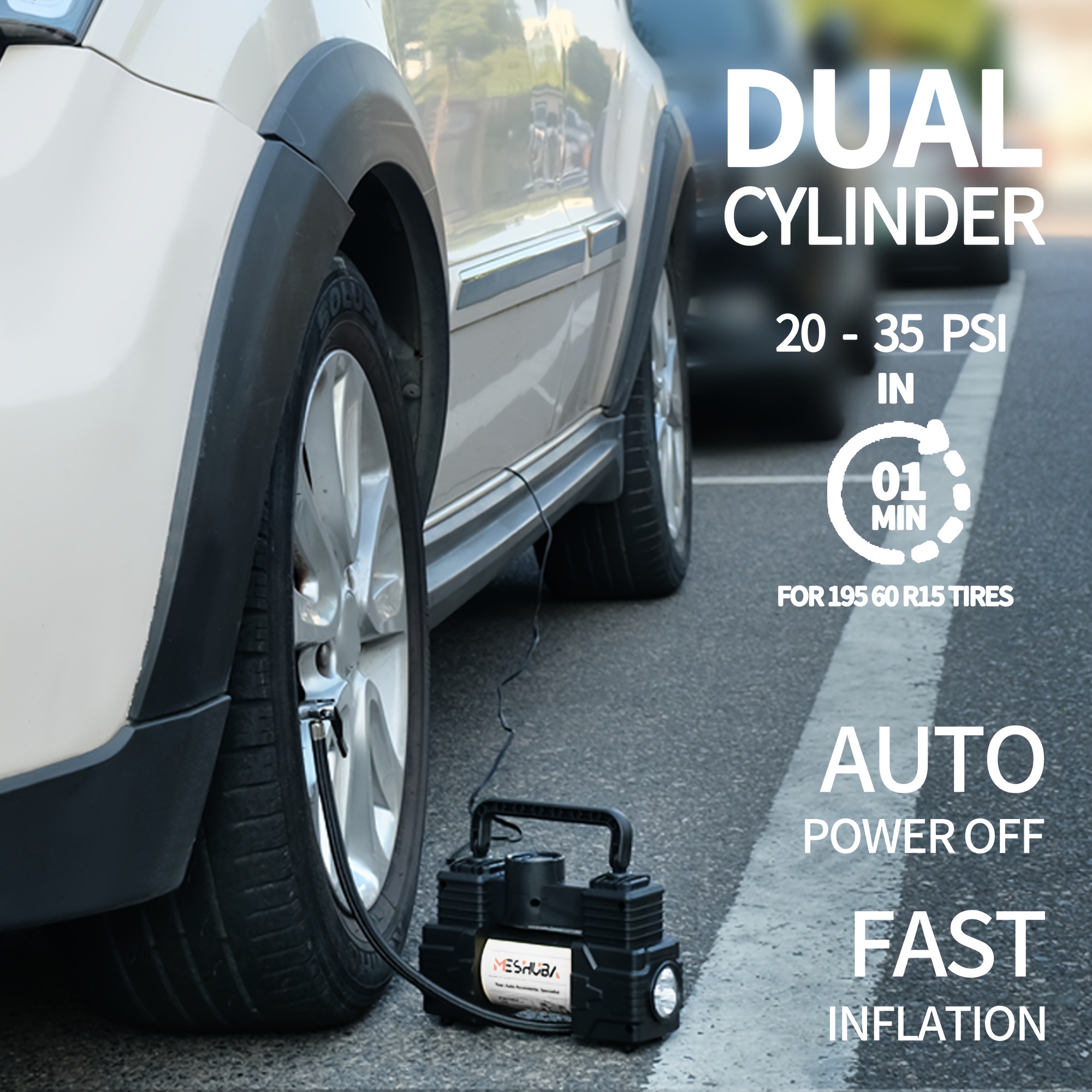 Portable 12V Car Tire Inflator Air Compressor - Digital LED Display, 150 PSI Max, Fast Inflation