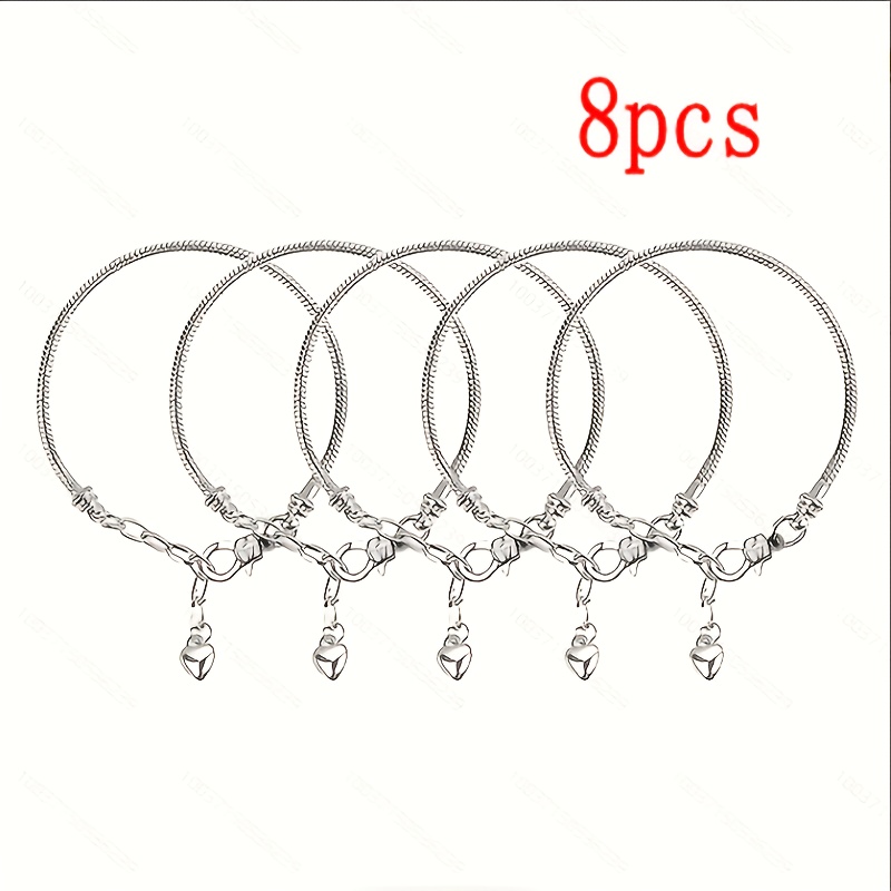 TEMU 8pcs Adjustable Chain Bracelet Set, Ideal For Bead And Pendant Crafting, Comes With A Heart-shaped Extender Chain For Jewelry Making