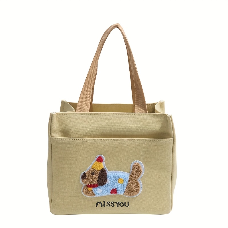 Cartoon Dog Canvas Lunch Bag with Large Capacity
