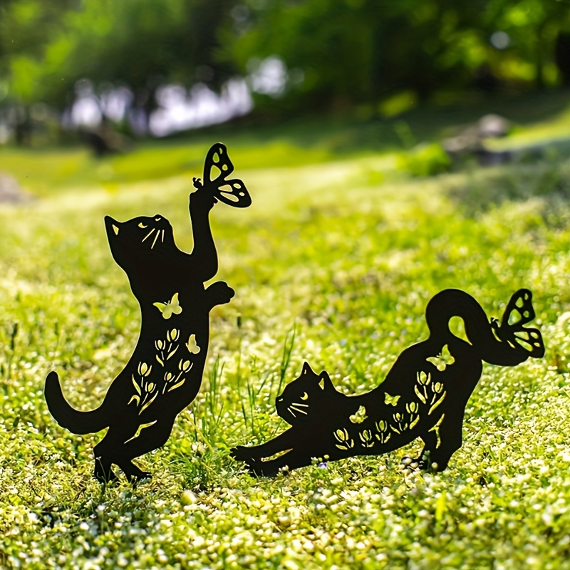 BESPORTBLE Garten-Deko – Schwarze Katzen-Statue Aus Eisen, Ca. 27 X 29 Cm, Mit Erdspieß (für Garten, Hof & Rasen)