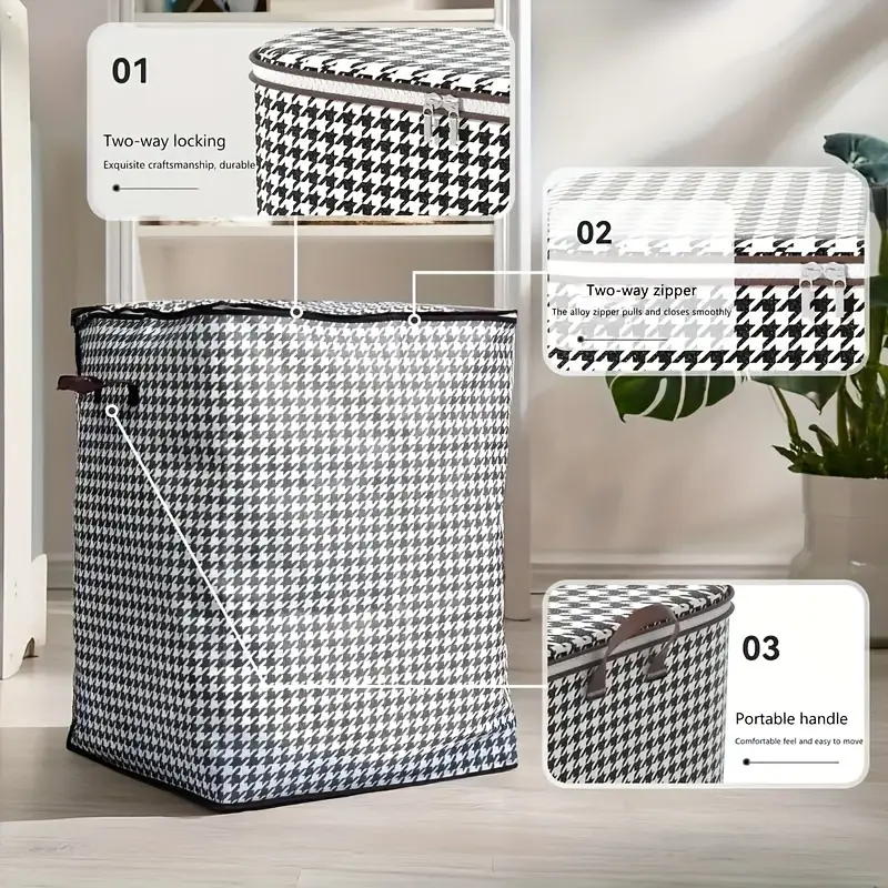1/3pcs extra large 47.55 gallon thick storage box large capacity clothes and quilt storage bucket dustproof and bag double zipper storage bag with handle suitable for wardrobe organization and storage details 3