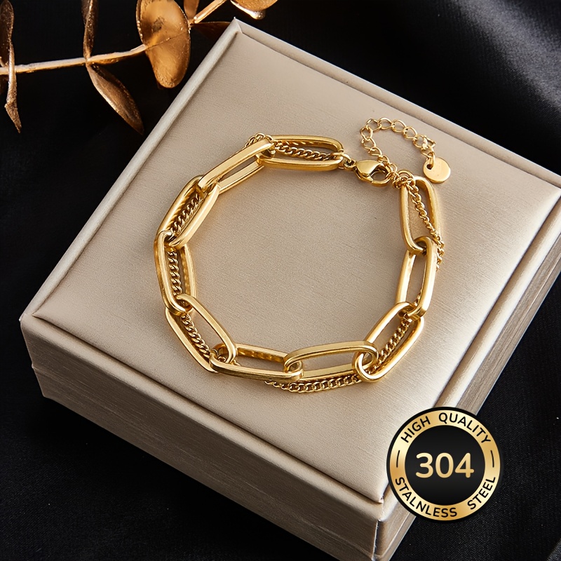 Image of Hip Hop Punk 304 Stainless Steel Bracelet With Golden Double-layer Chain Fashionable And Trendy Daily Bracelet Suitable For All Year Round