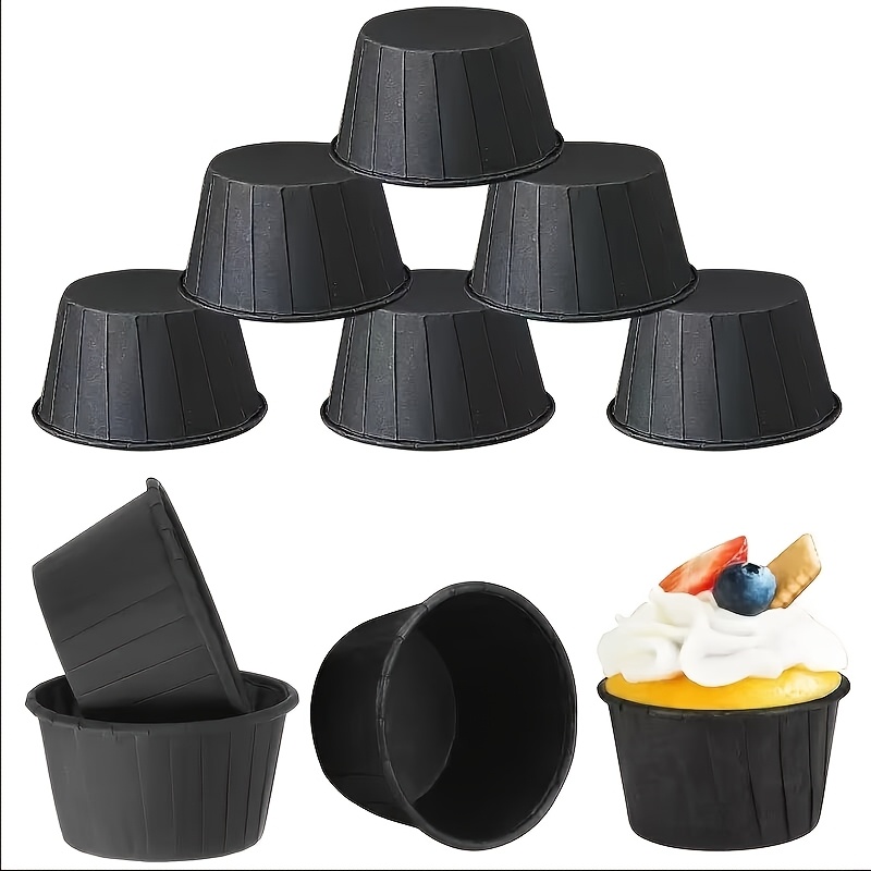 Image of Black Crimped-edge Baking Cups, Disposable Cake Cups, Oil-proof Muffin Liners, Suitable For Baking, Parties, Weddings, And Home Kitchens