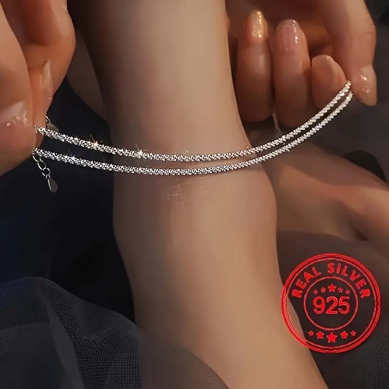 

Elegant 925 Sterling Silvery Anklet - Sparkling Single, Double, Or Triple Layer Design For Casual Attire & Gifting