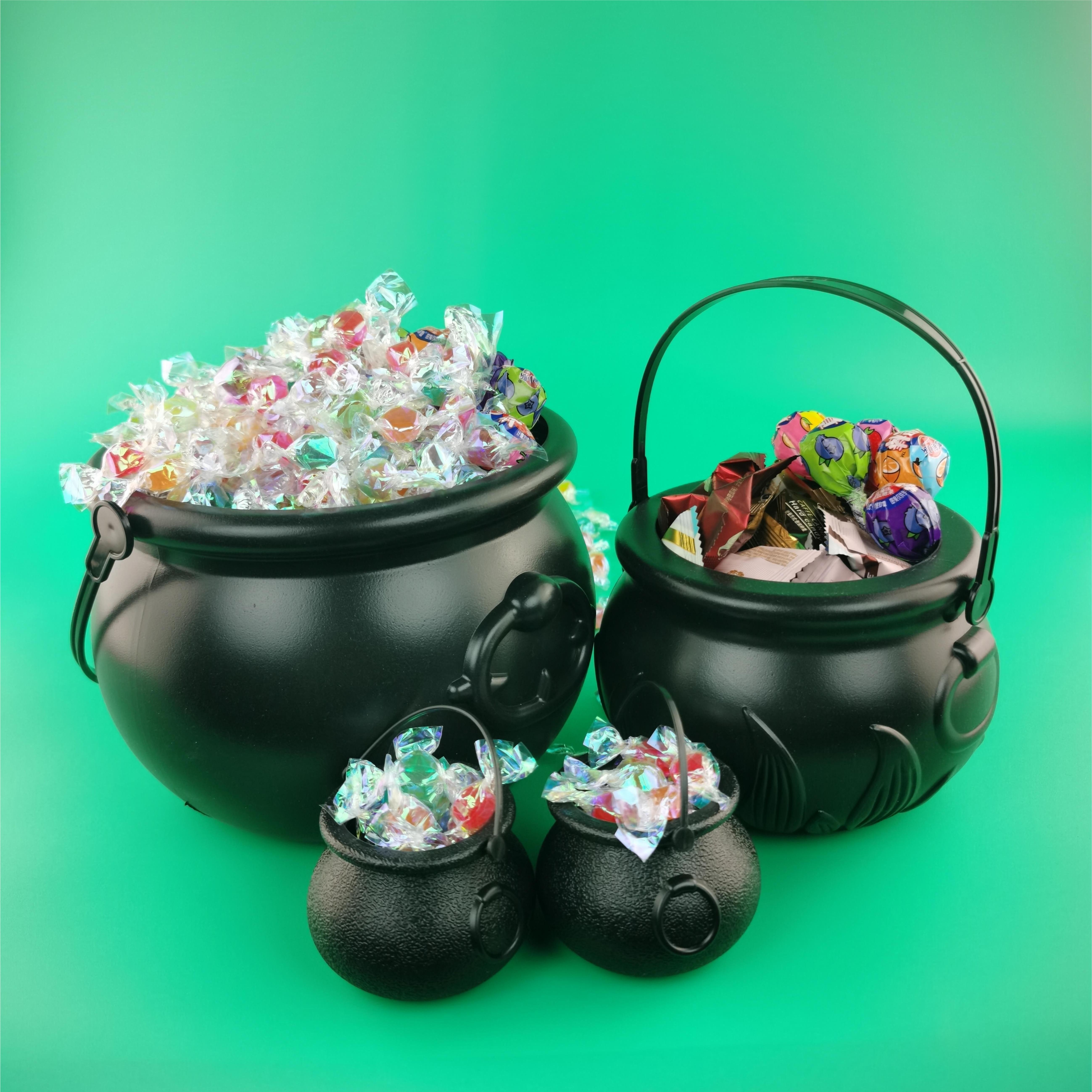 

Halloween Party Favor Cauldrons 4pcs - Decorative Black Plastic Pots For Candy, Gifts & Treats - Holiday Supplies For Halloween And 's Day - No Electricity Required