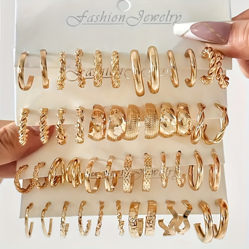 

24 Pair Hoop Earrings Set For Women, Elegant & Simple Style Twist Creoles Daily Wear To Party, Fashion Jewelry Gift, Assorted Sizes