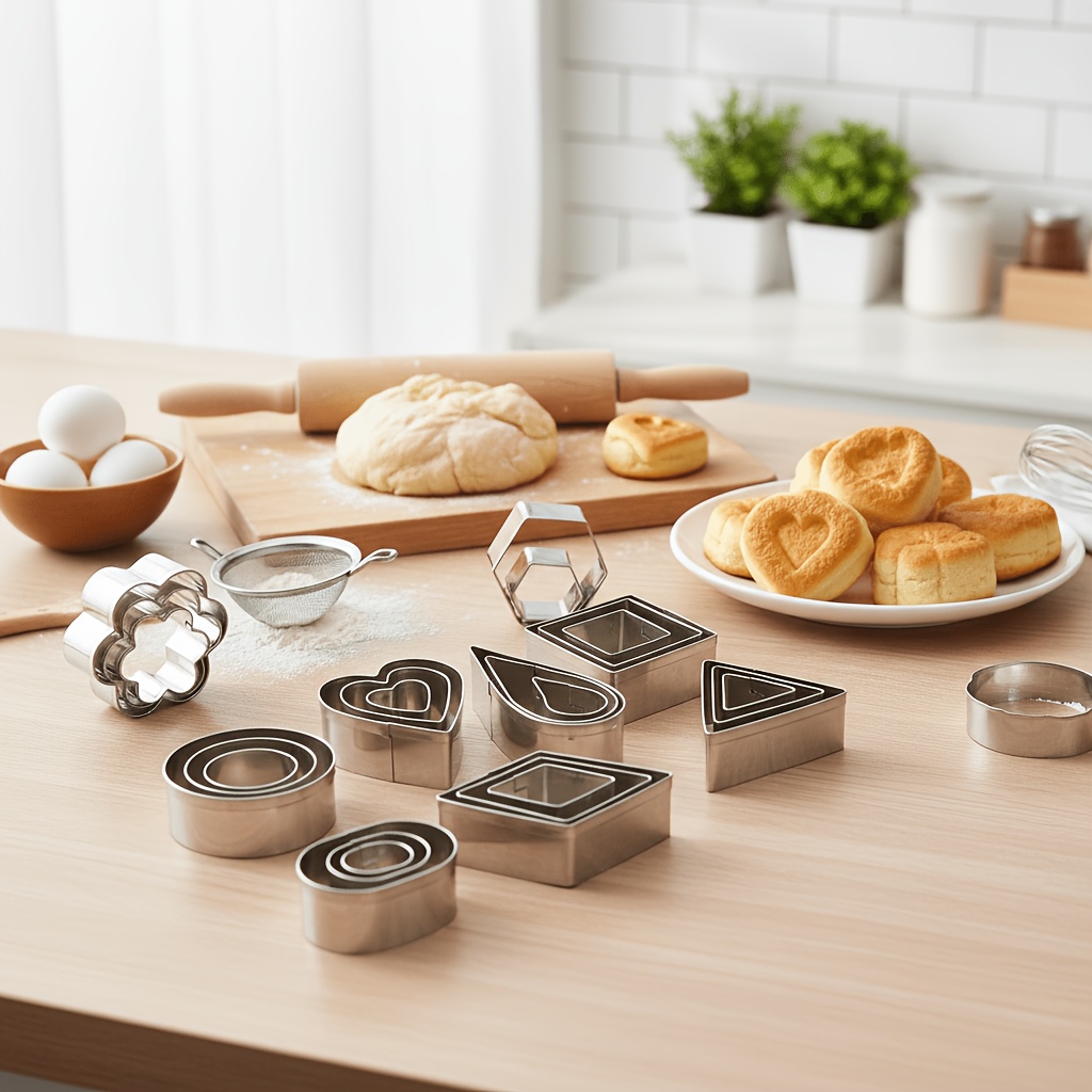 TEMU Set de 30 pièces, moules à biscuits géométriques en acier inoxydable, riches et variées, démoulage facile pendant le de production, outils de