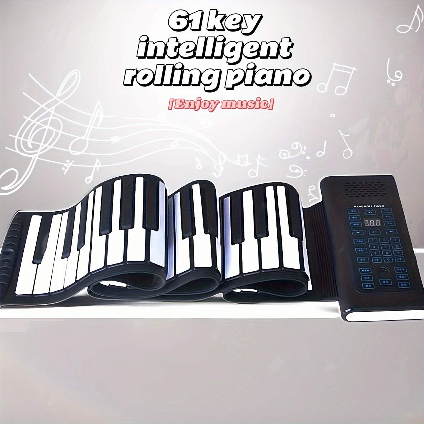 portable hand roll piano 61 keys electronic organ horn silicone convenient multifunctional folding hand roll piano led digital tube display standard piano size without microphone