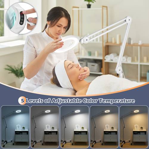 10x magnifying glass with light and stand lens dimmable led 2200 floor lamp with rolling base lighted magnifier for esthetician salon