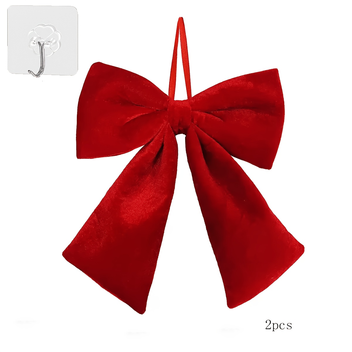 TEMU 2pcs Set (bow Rack Hooks) Hepburn Elegant Style Burgundy Velvet Large Bow | Christmas New Year Party Red Velvet Bow Christmas Decoration Red