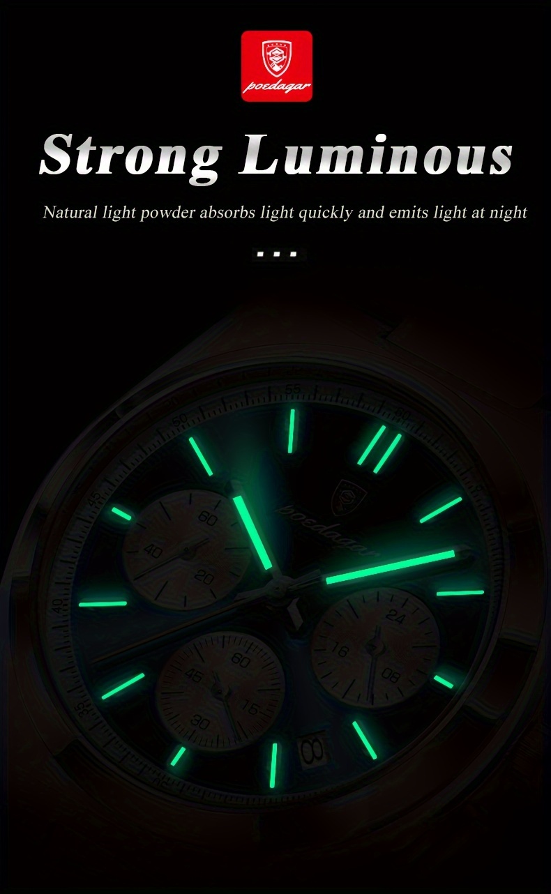 high end business luxury stainless steel quartz watch mens waterproof luminous calendar chronograph wristwatch details 11